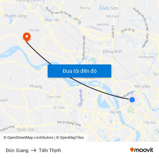 Đức Giang to Tiến Thịnh map