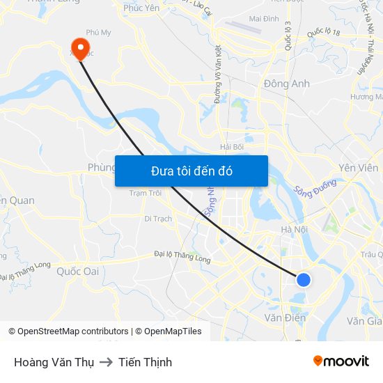 Hoàng Văn Thụ to Tiến Thịnh map
