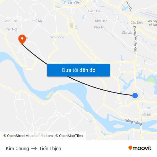Kim Chung to Tiến Thịnh map
