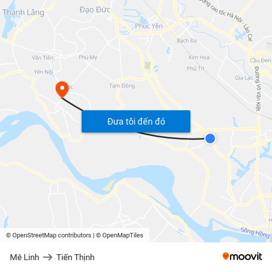 Mê Linh to Tiến Thịnh map