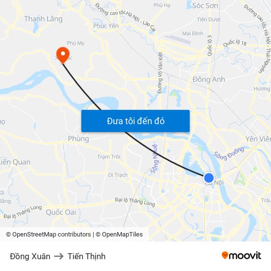 Đồng Xuân to Tiến Thịnh map