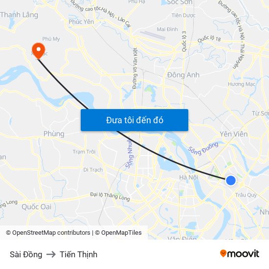 Sài Đồng to Tiến Thịnh map