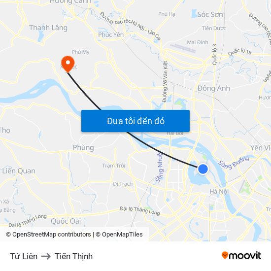 Tứ Liên to Tiến Thịnh map