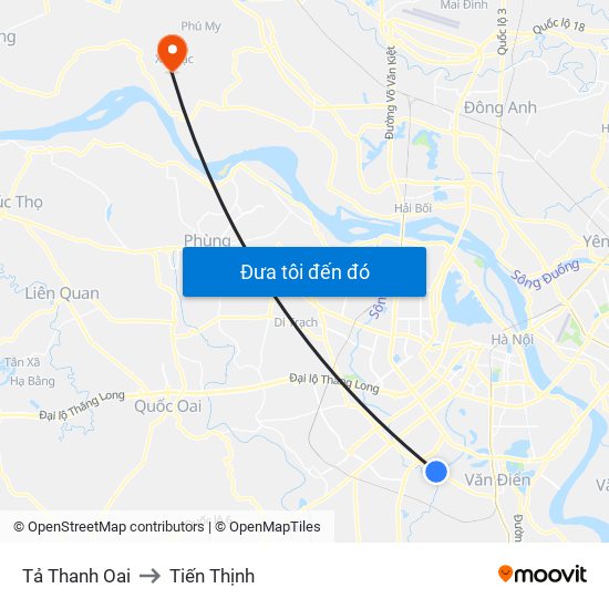 Tả Thanh Oai to Tiến Thịnh map