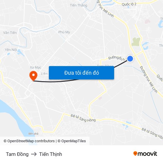 Tam Đồng to Tiến Thịnh map