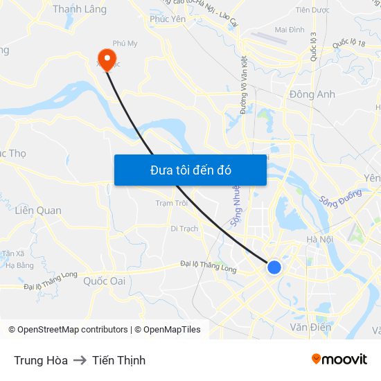 Trung Hòa to Tiến Thịnh map