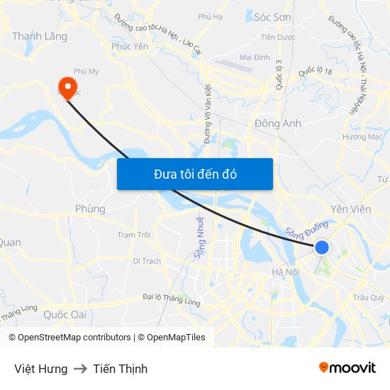 Việt Hưng to Tiến Thịnh map