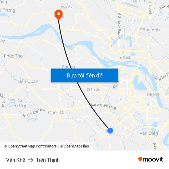 Văn Khê to Tiến Thịnh map