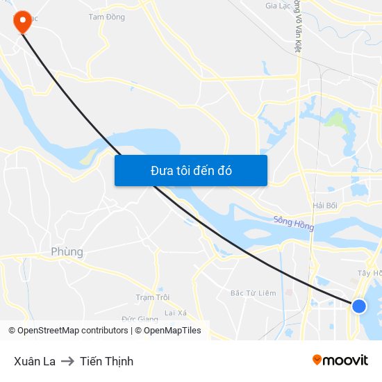 Xuân La to Tiến Thịnh map