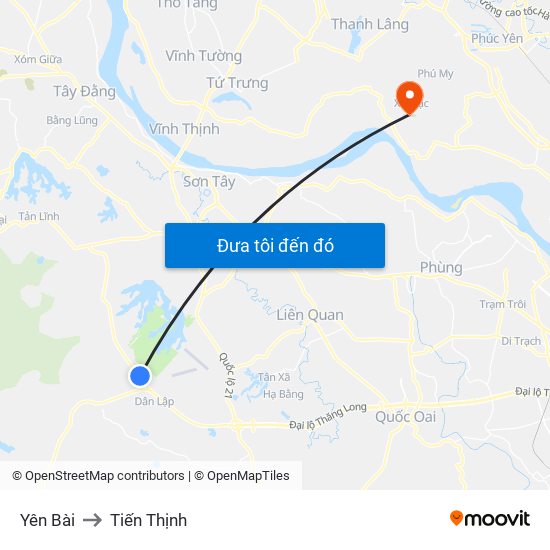 Yên Bài to Tiến Thịnh map