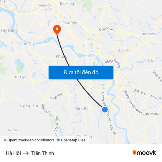Hà Hồi to Tiến Thịnh map