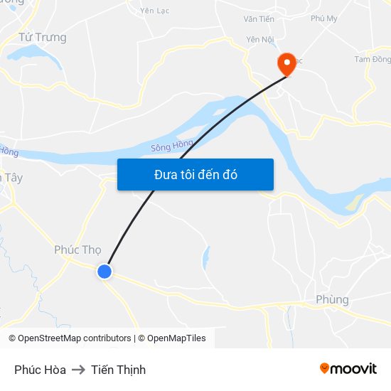 Phúc Hòa to Tiến Thịnh map