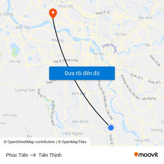 Phúc Tiến to Tiến Thịnh map