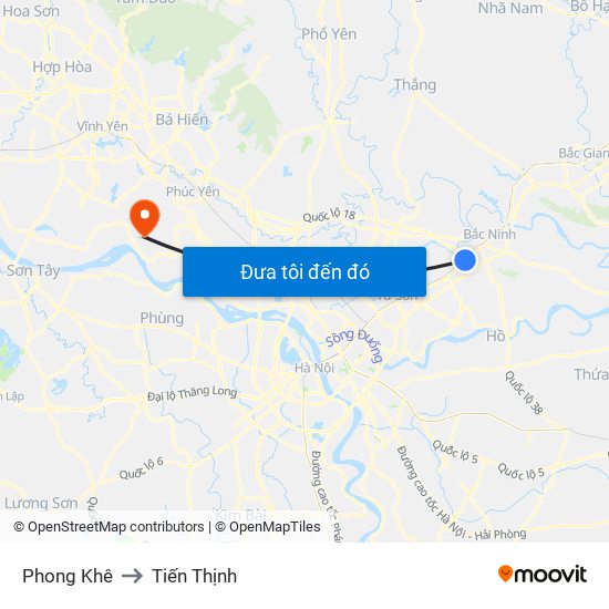 Phong Khê to Tiến Thịnh map