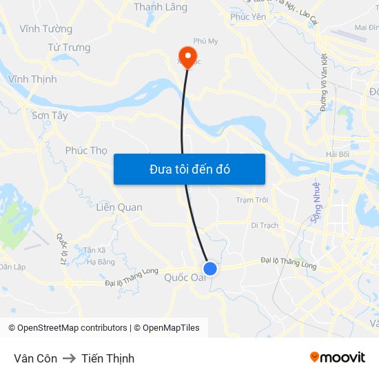 Vân Côn to Tiến Thịnh map
