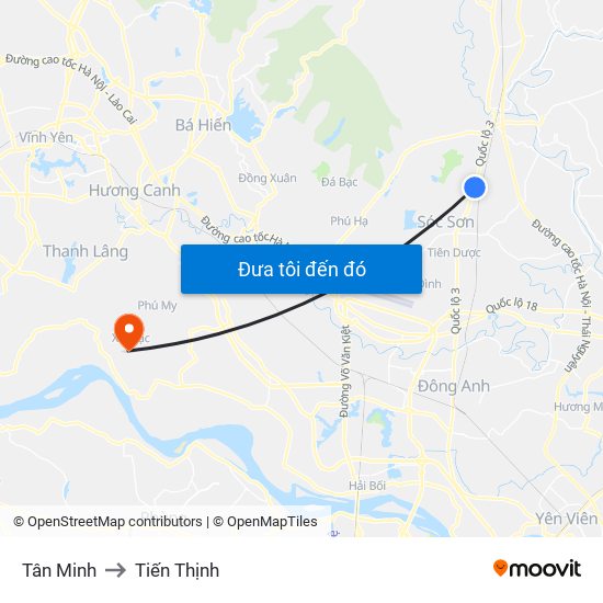 Tân Minh to Tiến Thịnh map