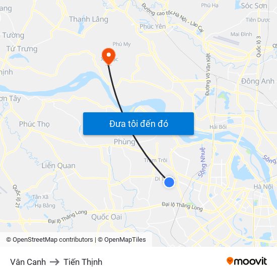 Vân Canh to Tiến Thịnh map