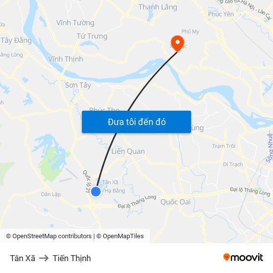 Tân Xã to Tiến Thịnh map