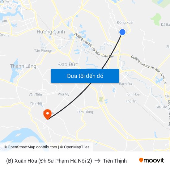 (B) Xuân Hòa (Đh Sư Phạm Hà Nội 2) to Tiến Thịnh map