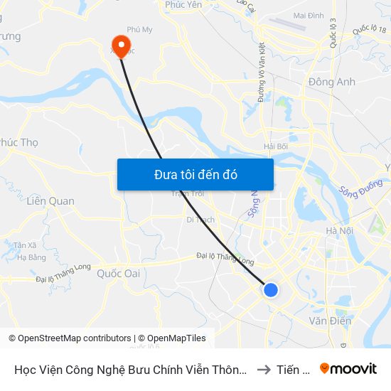 Học Viện Công Nghệ Bưu Chính Viễn Thông - Trần Phú (Hà Đông) to Tiến Thịnh map