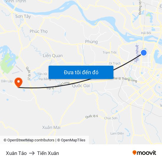 Xuân Tảo to Tiến Xuân map