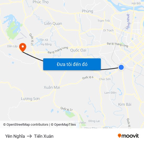 Yên Nghĩa to Tiến Xuân map