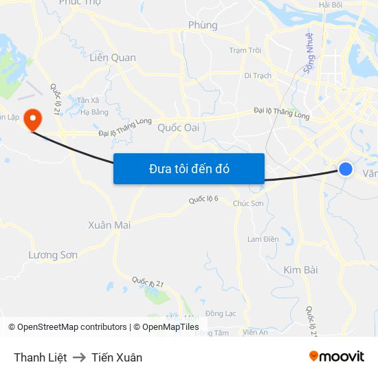 Thanh Liệt to Tiến Xuân map
