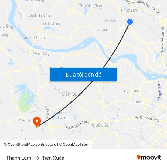 Thanh Lâm to Tiến Xuân map