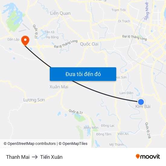 Thanh Mai to Tiến Xuân map