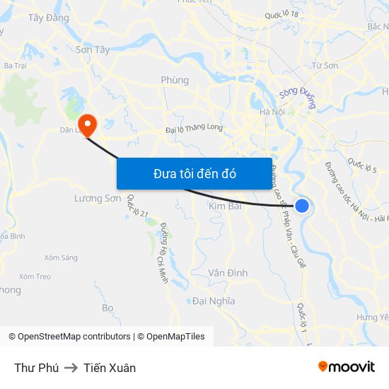Thư Phú to Tiến Xuân map