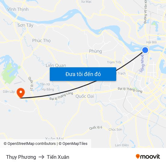 Thụy Phương to Tiến Xuân map