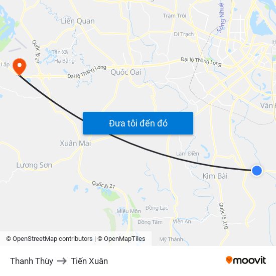 Thanh Thùy to Tiến Xuân map