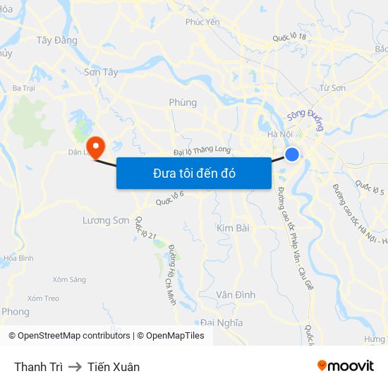 Thanh Trì to Tiến Xuân map