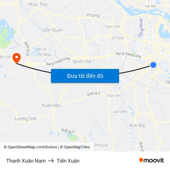 Thanh Xuân Nam to Tiến Xuân map