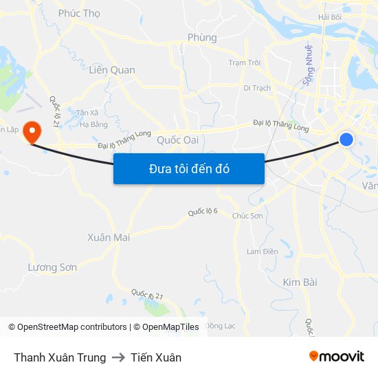 Thanh Xuân Trung to Tiến Xuân map