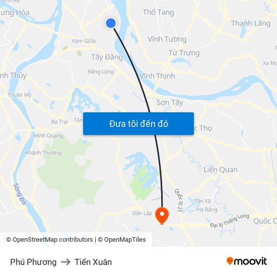 Phú Phương to Tiến Xuân map