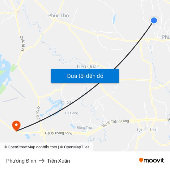 Phương Đình to Tiến Xuân map