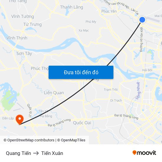 Quang Tiến to Tiến Xuân map