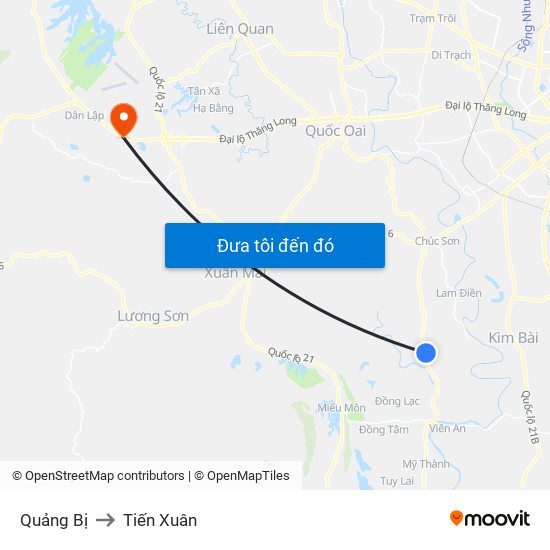 Quảng Bị to Tiến Xuân map