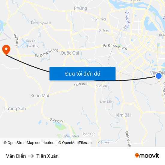 Văn Điển to Tiến Xuân map