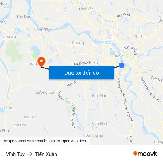 Vĩnh Tuy to Tiến Xuân map