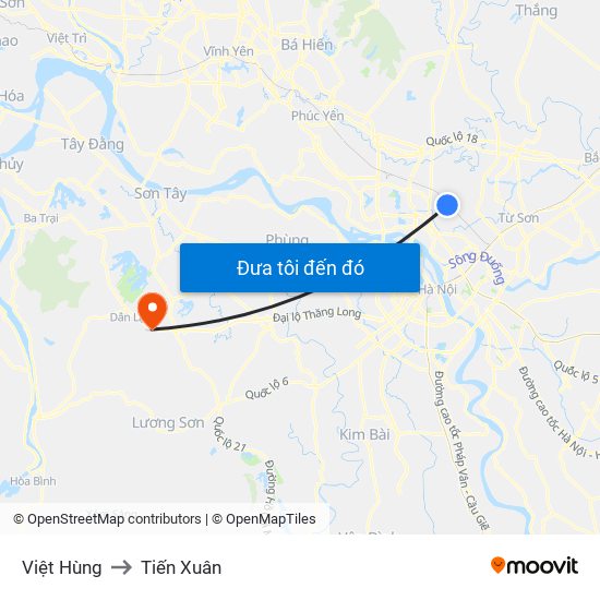 Việt Hùng to Tiến Xuân map