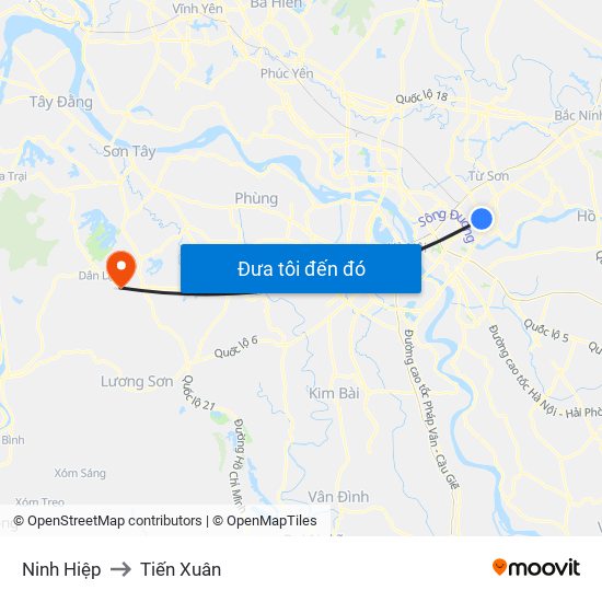 Ninh Hiệp to Tiến Xuân map