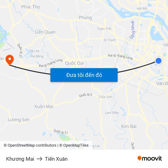 Khương Mai to Tiến Xuân map