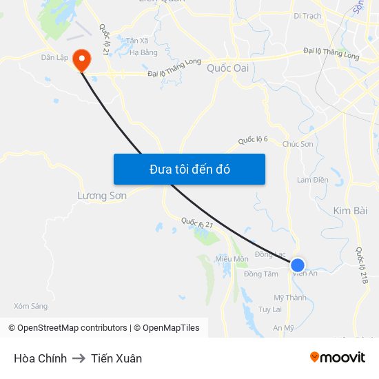 Hòa Chính to Tiến Xuân map