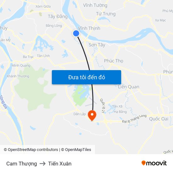 Cam Thượng to Tiến Xuân map