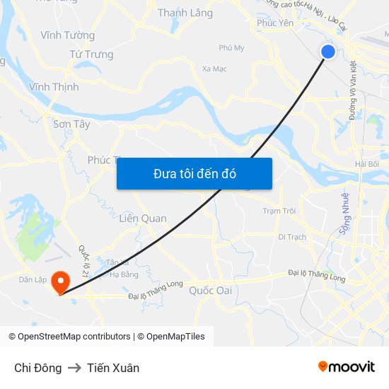 Chi Đông to Tiến Xuân map