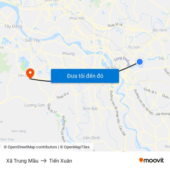 Xã Trung Mầu to Tiến Xuân map