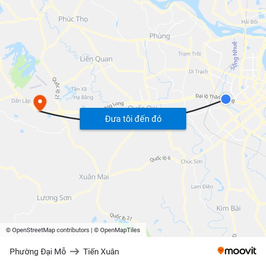 Phường Đại Mỗ to Tiến Xuân map