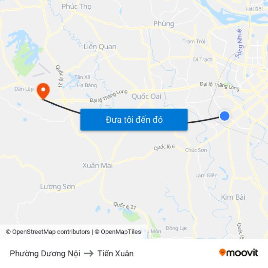 Phường Dương Nội to Tiến Xuân map